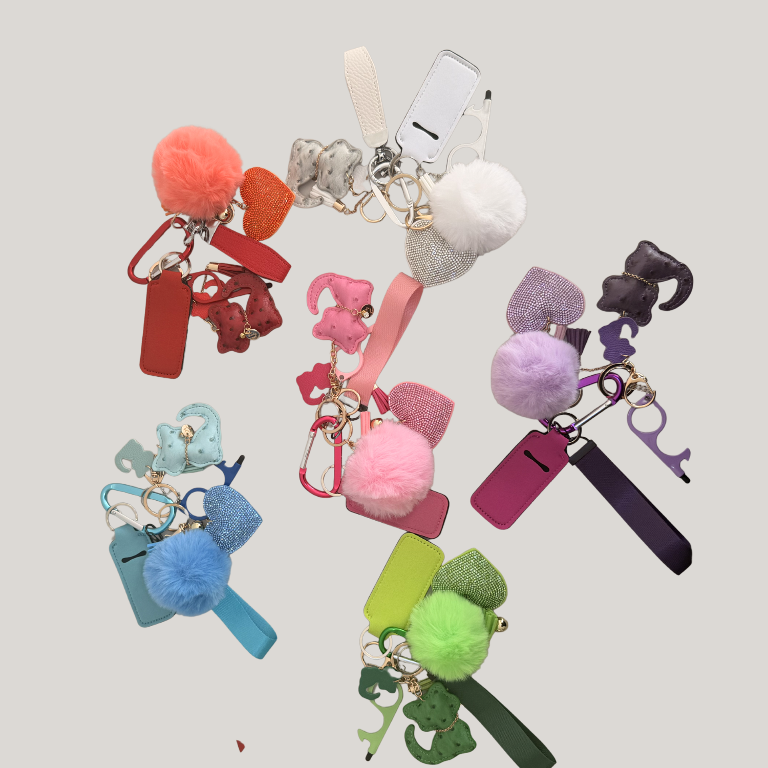 colour keychain set matching bag charms 7 piece set
